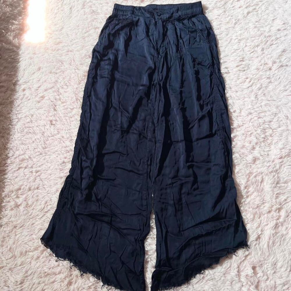 Aerie Navy Distressed Extra Wide Leg Satin Statement Indie Preppy Pants Womens S